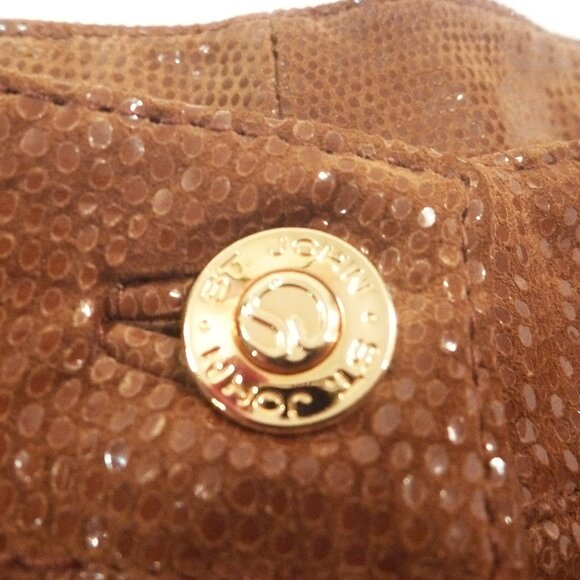 St. John 10 Leather Pant Silk Lining Trousers Snake Metallic Shiny Cognac Runway - Picture 13 of 15